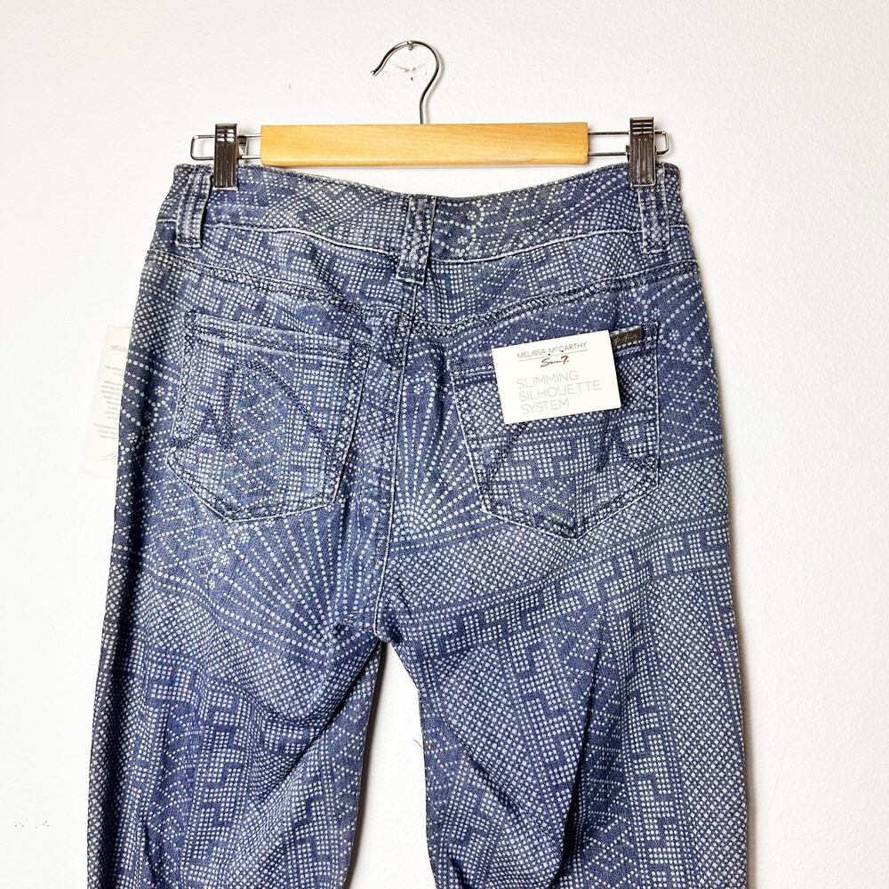 NWT 7 Melissa McCarthy Slimming Silhouette System Blue Patterned Jeans sz 4 - Picture 4 of 11